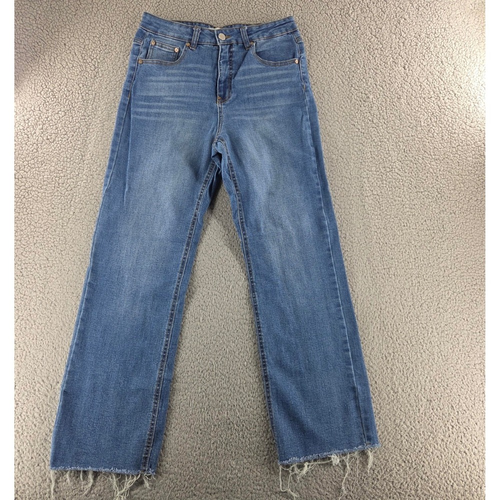 OAT New‎ York Jeans Womens 28 Blue Medium Wash High Rise Straight Raw Hem Denim